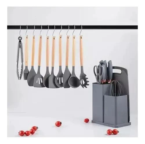 SET DE UTENSILIOS DE COCINA DE SILICONA CON SOPORTE DE MADERA RESISTENTE - 2