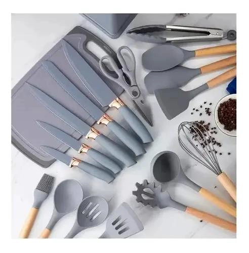 SET DE UTENSILIOS DE COCINA DE SILICONA CON SOPORTE DE MADERA RESISTENTE - 4