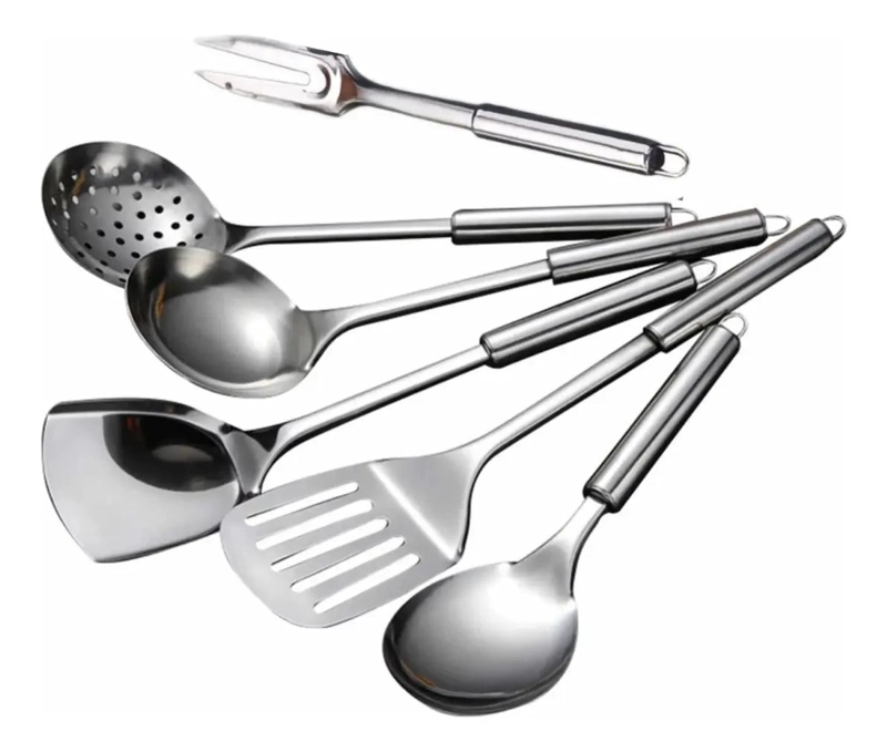 SET DE 6 UTENSILIOS DE COCINA EN ACERO INOXIDABLE RESISTENTE - 1