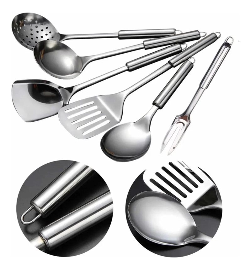 SET DE 6 UTENSILIOS DE COCINA EN ACERO INOXIDABLE RESISTENTE - 4