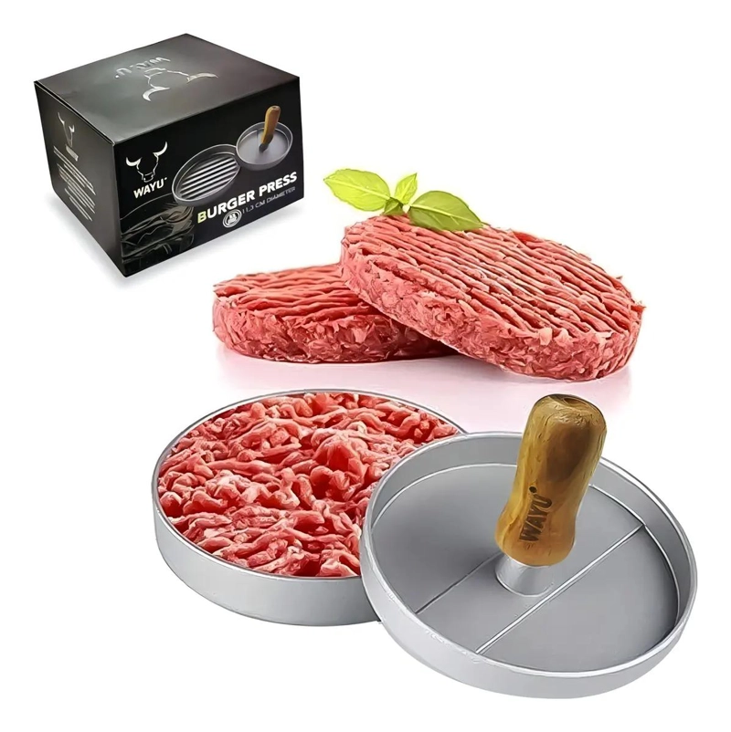 PRENSA PARA HAMBURGUESAS DE ACERO PARA COCINA Y PARRILLA - 1