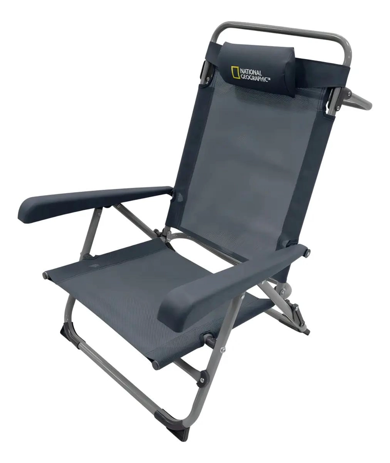 SILLA PLEGABLE PARA PLAYA CON ALMOHADA COLOR GRIS COMODO Y RESISTENTE - 1