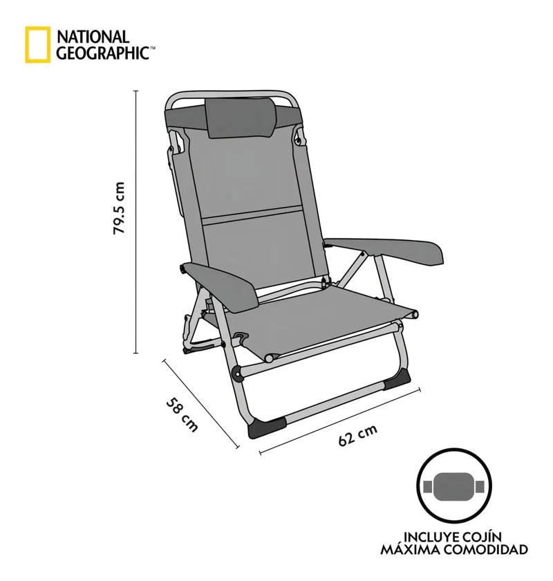 SILLA PLEGABLE PARA PLAYA CON ALMOHADA COLOR GRIS COMODO Y RESISTENTE - 3
