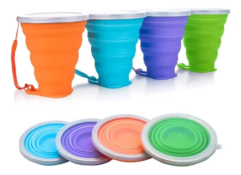 VASO PORTATIL PLEGABLE DE SILICONA CON TAPA PARA CAMPING Y VIAJES - 2
