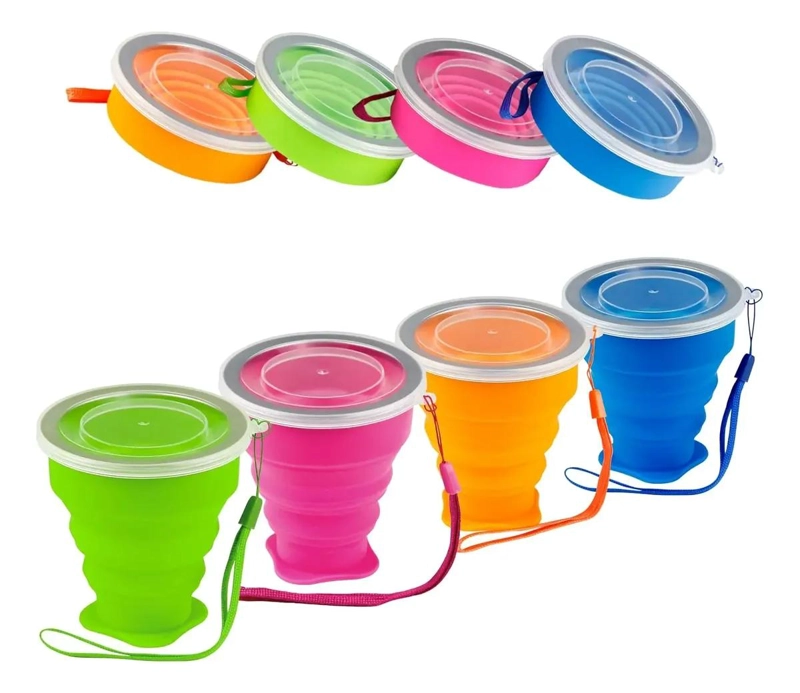 VASO PORTATIL PLEGABLE DE SILICONA CON TAPA PARA CAMPING Y VIAJES - 3