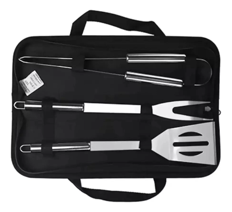 SET DE UTENSILIOS PARA PARRILLA CON TENAZA, TENEDOR, ESPATULA Y BOLSO - 1
