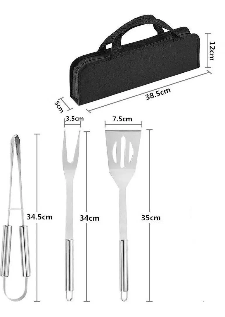 SET DE UTENSILIOS PARA PARRILLA CON TENAZA, TENEDOR, ESPATULA Y BOLSO - 4