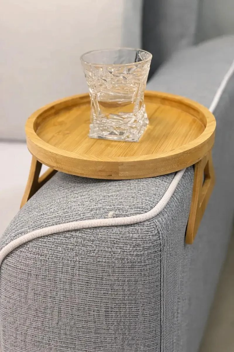 BANDEJA PARA SOFA CON PORTA VASOS ANTIDESLIZANTE DE BAMBU - 1