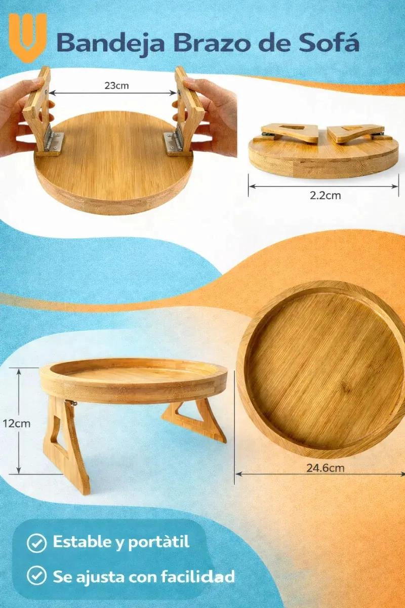 BANDEJA PARA SOFA CON PORTA VASOS ANTIDESLIZANTE DE BAMBU - 2