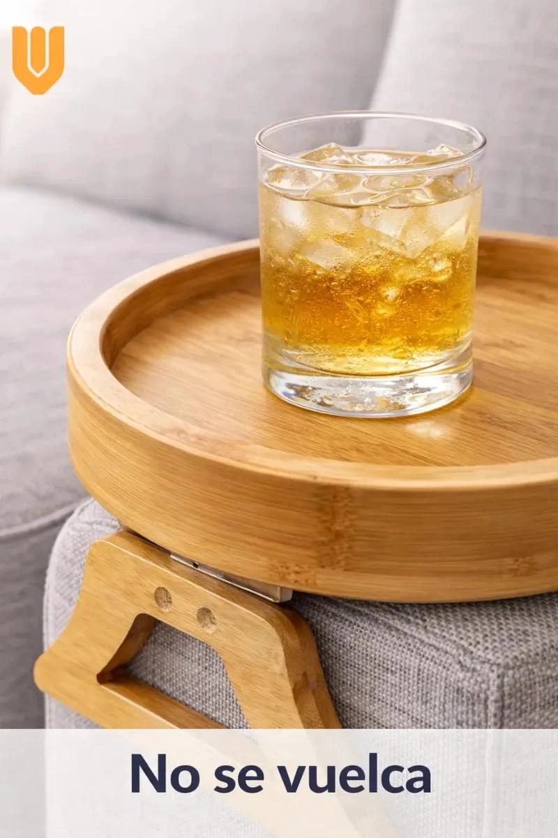 BANDEJA PARA SOFA CON PORTA VASOS ANTIDESLIZANTE DE BAMBU - 3