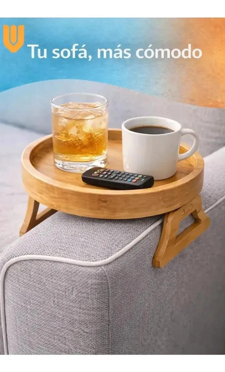 BANDEJA PARA SOFA CON PORTA VASOS ANTIDESLIZANTE DE BAMBU - 4