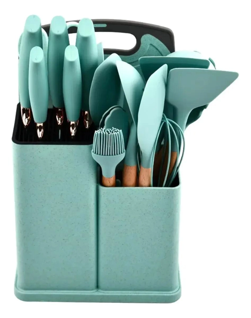 SET COMPLETO DE 19 UTENSILIOS DE COCINA ANTIADHERENTES DE SILICONA VERDE - 1