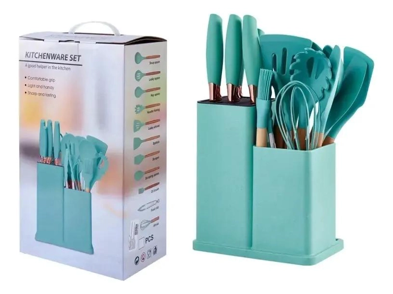 SET COMPLETO DE 19 UTENSILIOS DE COCINA ANTIADHERENTES DE SILICONA VERDE - 2