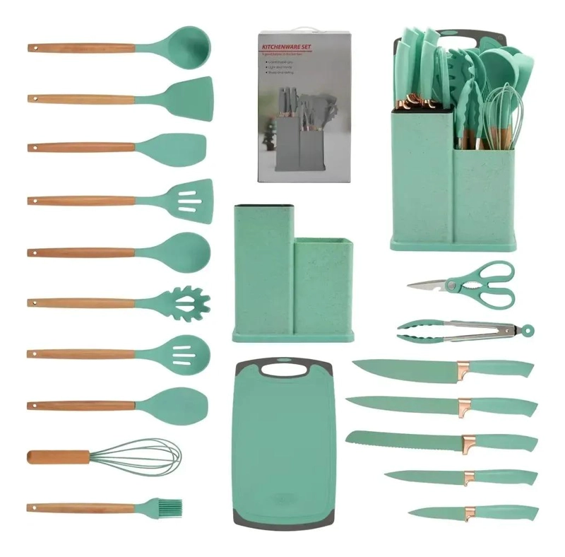 SET COMPLETO DE 19 UTENSILIOS DE COCINA ANTIADHERENTES DE SILICONA VERDE - 4