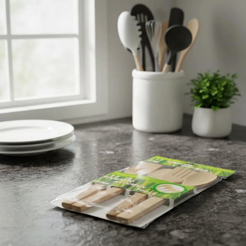 SET DE 4 UTENSILIOS DE COCINA DE BAMBU NATURAL PARA USO DOME STICO - 2