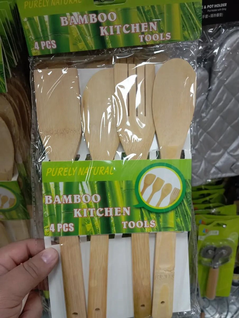 SET DE 4 UTENSILIOS DE COCINA DE BAMBU NATURAL PARA USO DOME STICO - 3