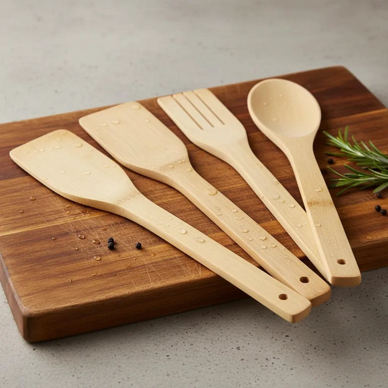 SET DE 4 UTENSILIOS DE COCINA DE BAMBU NATURAL PARA USO DOME STICO - 5