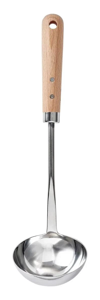 CUCHARON DE ACERO INOXIDABLE CON MANGO DE MADERA DE 33 CM - 1