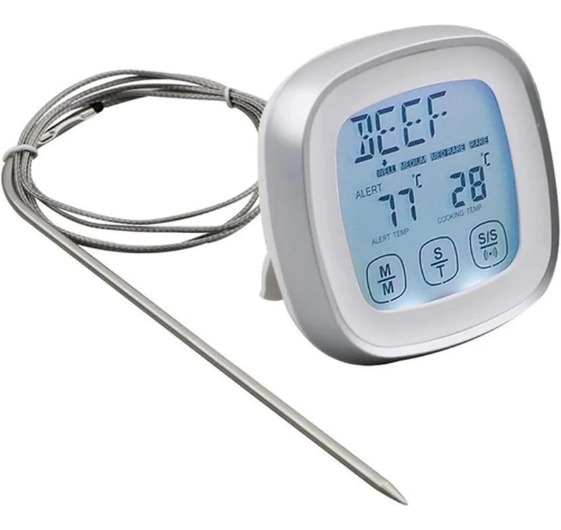 TERMOMETRO DIGITAL CON TEMPORIZADOR PARA CARNES Y PARRILLA COLOR BLANCO - 1
