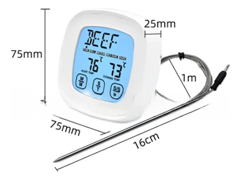 TERMOMETRO DIGITAL CON TEMPORIZADOR PARA CARNES Y PARRILLA COLOR BLANCO - 2