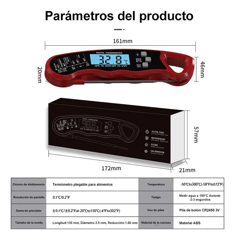 TERMOMETRO DIGITAL PARA CARNES CON SONDA Y RANGO DE -50 A 300 GRADOS CELSIUS - 3