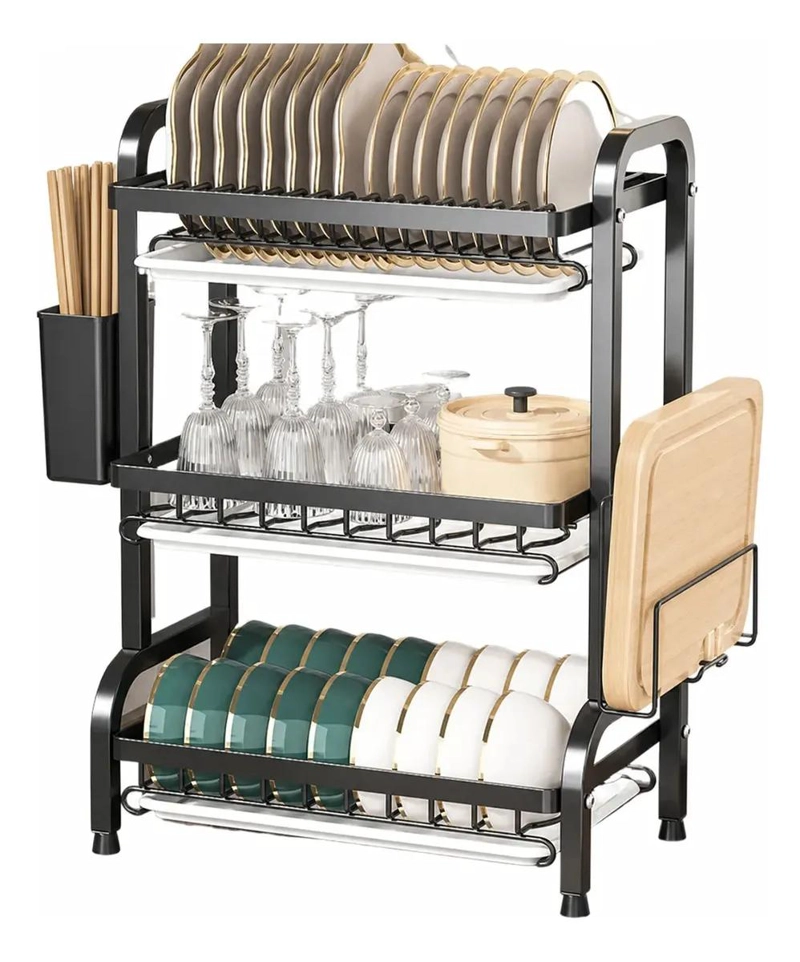 ESCURRIDOR DE PLATOS CON 3 NIVELES Y ORGANIZADOR INTEGRADO PARA COCINA - 1