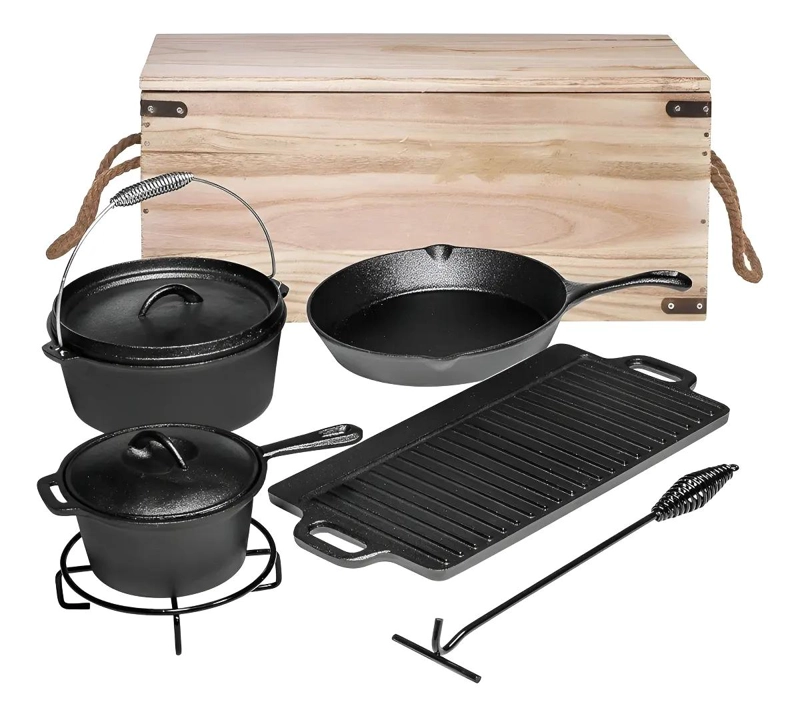 JUEGO DE SARTENES DE HIERRO FUNDIDO PARA CAMPING Y COCINA AL AIRE LIBRE - 1