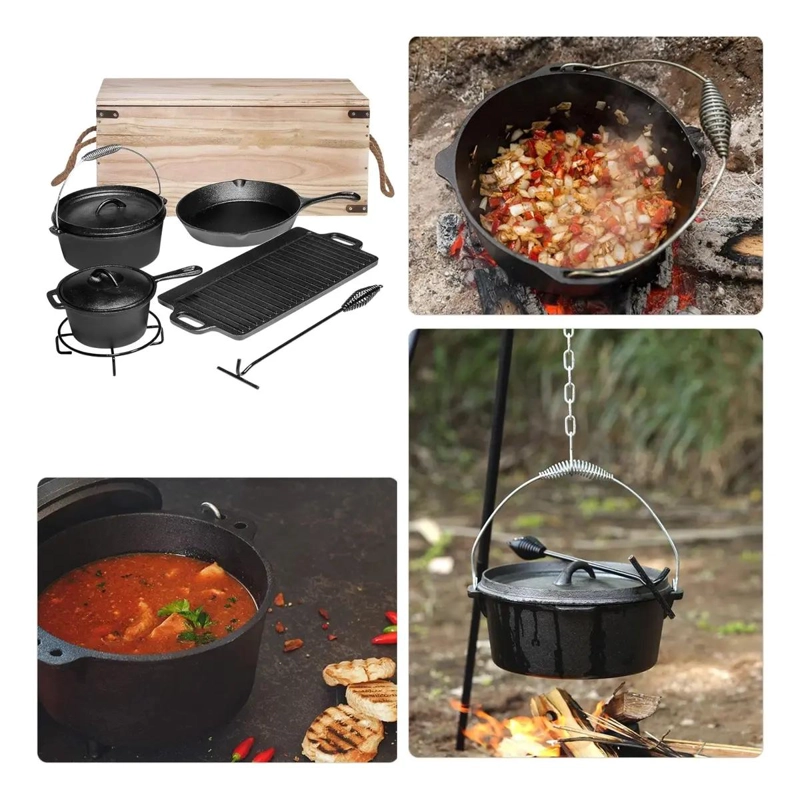 JUEGO DE SARTENES DE HIERRO FUNDIDO PARA CAMPING Y COCINA AL AIRE LIBRE - 3