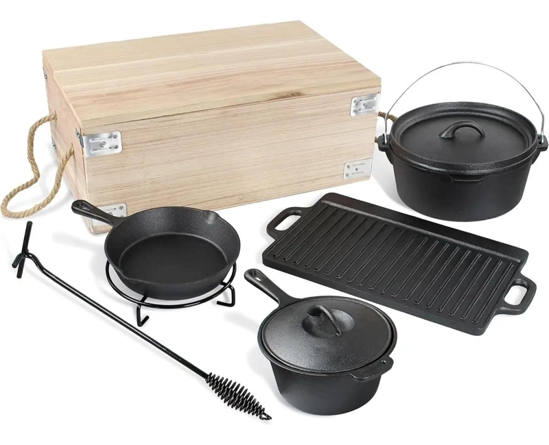 JUEGO DE SARTENES DE HIERRO FUNDIDO PARA CAMPING Y COCINA AL AIRE LIBRE - 4
