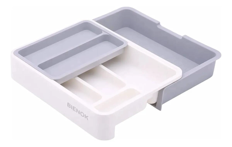 BANDEJA ORGANIZADORA EXTENSIBLE PARA CUBIERTOS EN CAJONES COLOR GRIS - 1
