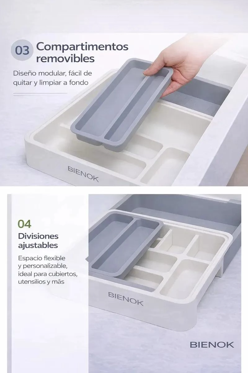 BANDEJA ORGANIZADORA EXTENSIBLE PARA CUBIERTOS EN CAJONES COLOR GRIS - 3