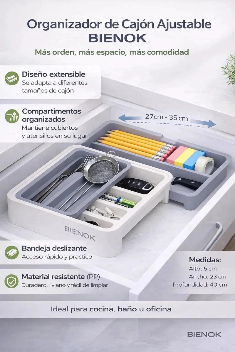BANDEJA ORGANIZADORA EXTENSIBLE PARA CUBIERTOS EN CAJONES COLOR GRIS - 4
