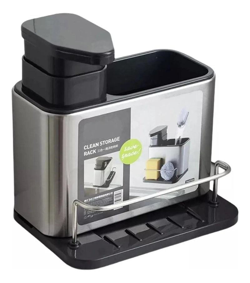 ORGANIZADOR PARA ESPONJA CON DISPENSADOR PARA LAVALOZA COLOR NEGRO - 1