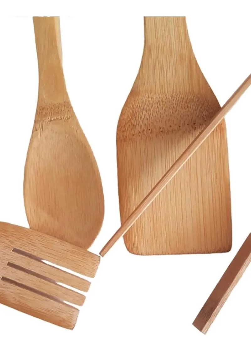 SET DE 7 UTENSILIOS DE BAMBU PARA COCINA CON ESPATULAS Y PINZAS - 2