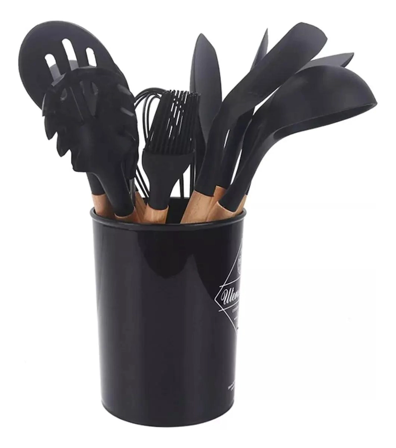 JUEGO DE UTENSILIOS DE COCINA DE SILICONA Y MADERA 12 PIEZAS - 2