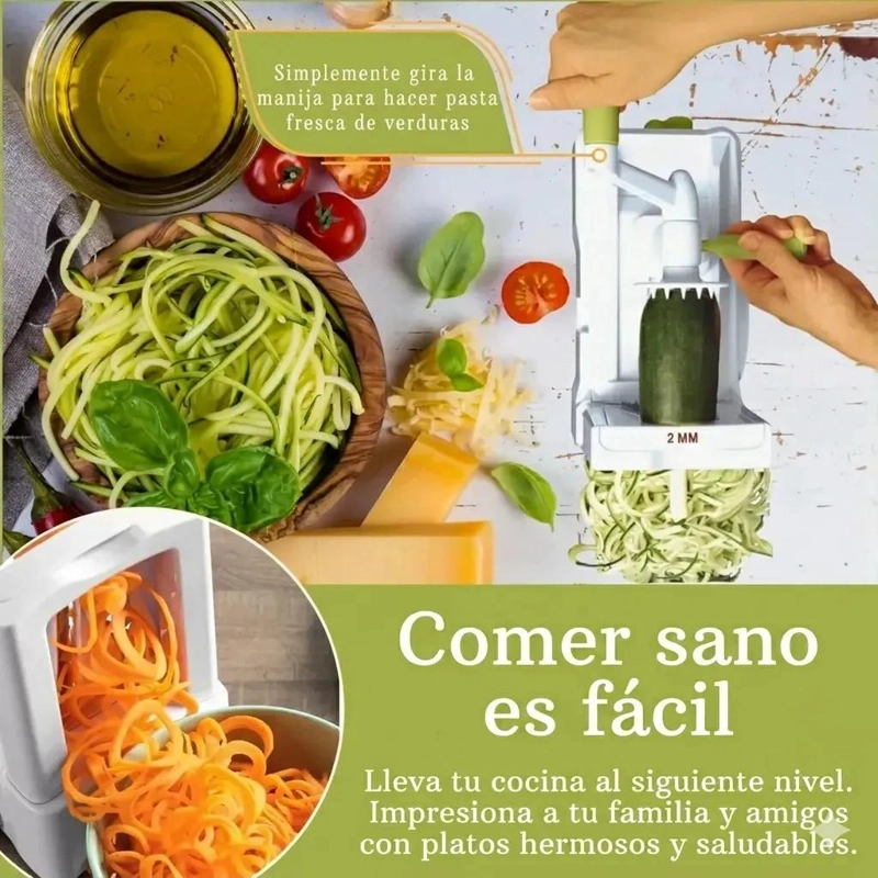 CORTADOR ESPIRALIZADOR DE VERDURAS CON CINCO CUCHILLAS Y RECIPIENTE - 2
