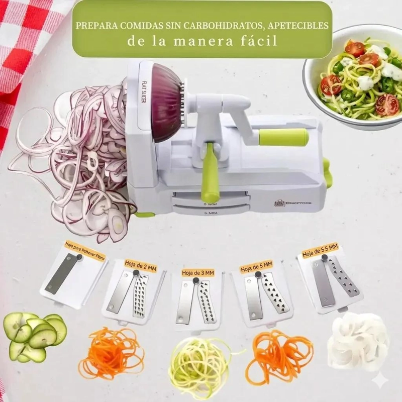 CORTADOR ESPIRALIZADOR DE VERDURAS CON CINCO CUCHILLAS Y RECIPIENTE - 3