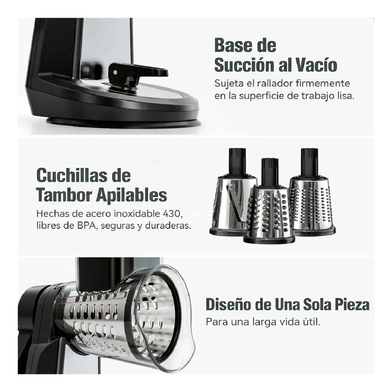 RALLADOR GIRATORIO MULTIUSO ACERO INOXIDABLE CON 3 FUNCIONES - 2