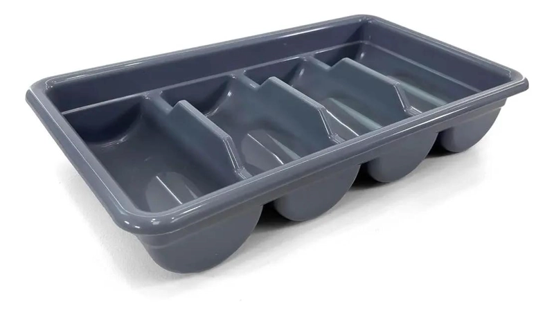 ORGANIZADOR PLASTICO PARA CUBIERTOS COLOR GRIS CON COMPARTIMENTOS - 1