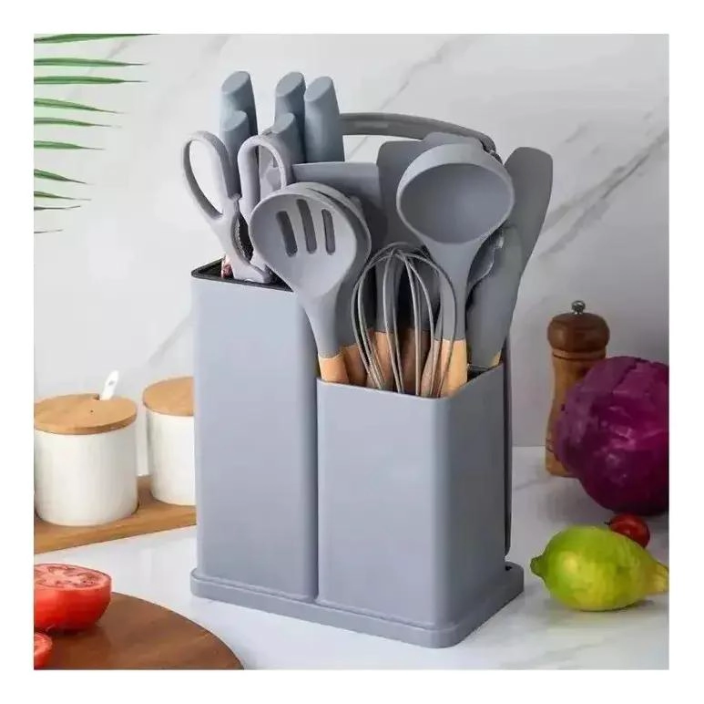 JUEGO DE UTENSILIOS DE COCINA DE SILICONA CON SOPORTE DE MADERA 19 PIEZAS - 2