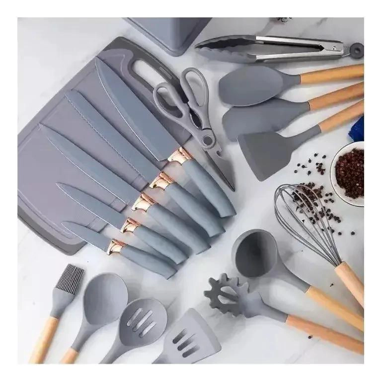 JUEGO DE UTENSILIOS DE COCINA DE SILICONA CON SOPORTE DE MADERA 19 PIEZAS - 3