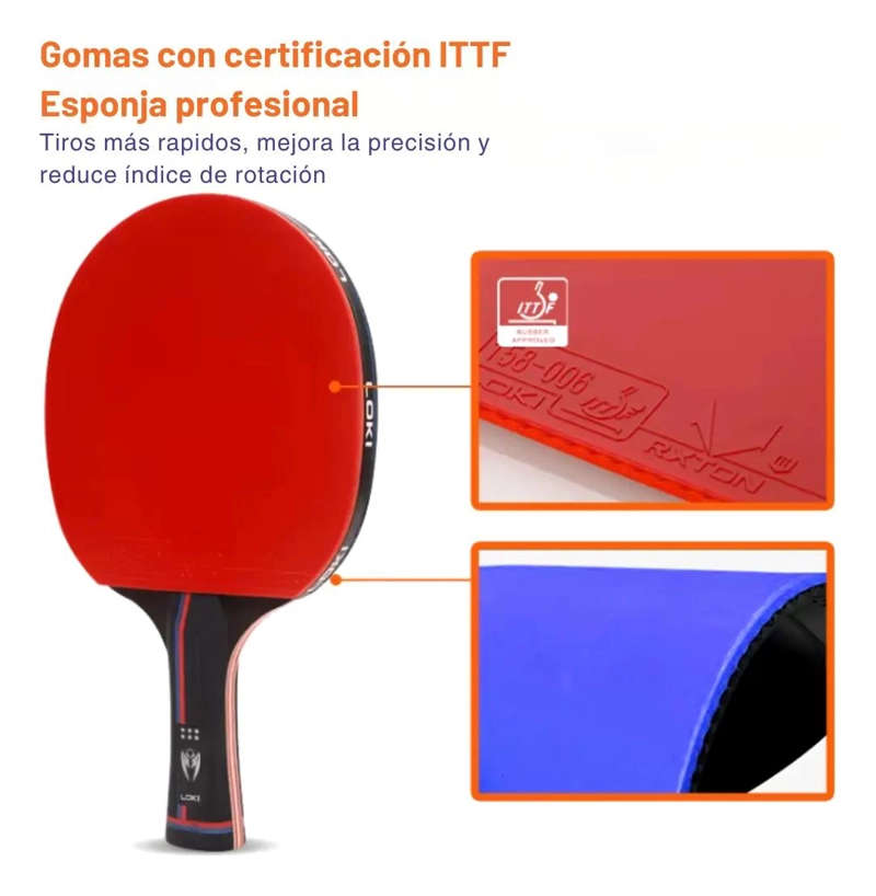 PALETA DE PING PONG PROFESIONAL CON FUNDA Y GOMAS CERTIFICADAS ITTF - 2