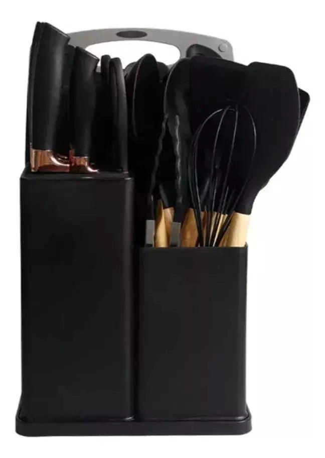 JUEGO DE UTENSILIOS DE COCINA DE SILICONA CON SOPORTE DE MADERA - 1