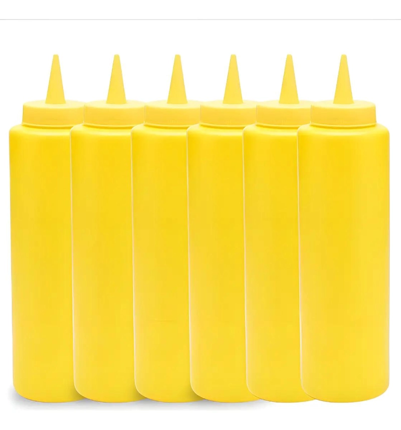 SET DE 6 DISPENSADORES PARA SALSAS DE 1 LITRO COLOR AMARILLO APTOS PARA LAVAVAJA - 1