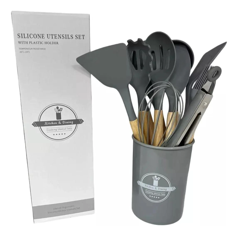 SET COMPLETO DE 12 UTENSILIOS DE COCINA CON SILICONA Y MADERA ANTIADHERENTES - 1