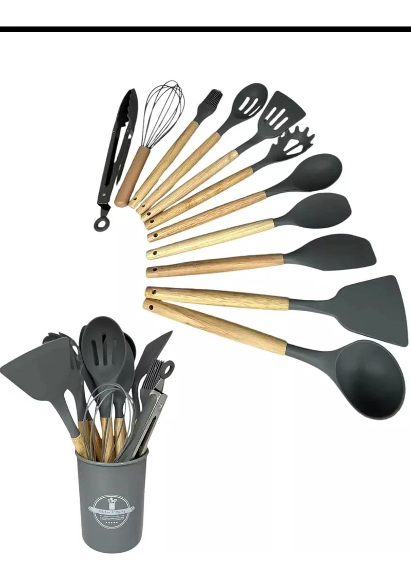 SET COMPLETO DE 12 UTENSILIOS DE COCINA CON SILICONA Y MADERA ANTIADHERENTES - 2