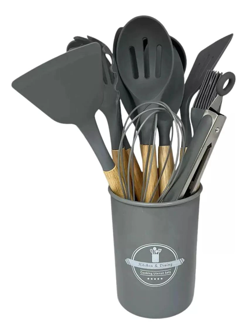 SET COMPLETO DE 12 UTENSILIOS DE COCINA CON SILICONA Y MADERA ANTIADHERENTES - 3
