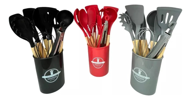 SET COMPLETO DE 12 UTENSILIOS DE COCINA CON SILICONA Y MADERA ANTIADHERENTES - 4