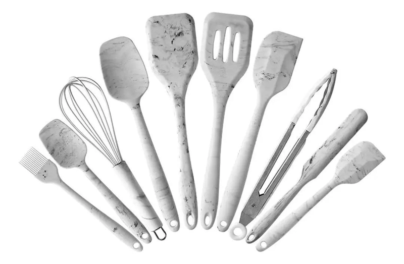 SET DE UTENSILIOS DE COCINA EN SILICONA CON ESPATULA, CUCHARON Y TENAZA - 1