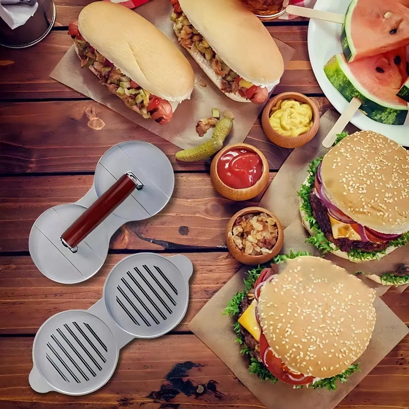 PRENSA DE ALUMINIO PARA HAMBURGUESAS ESTILO SMASH CON DISEÑO DOBLE - 2
